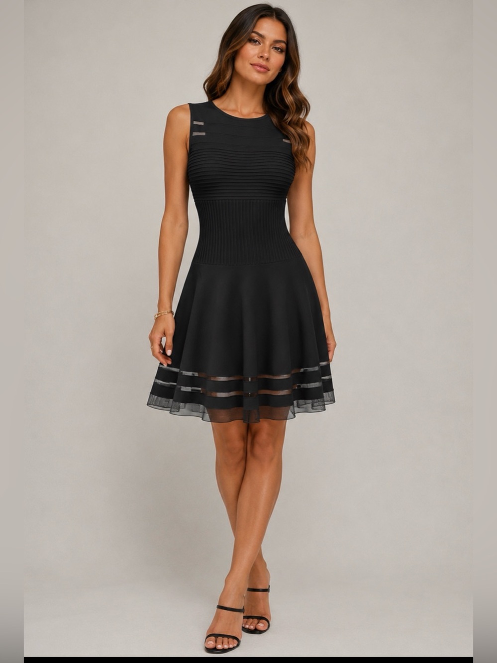 NWOT Saks Fifth Avenue Black Sleeveless Fit & Flare Knit Dress Size 6